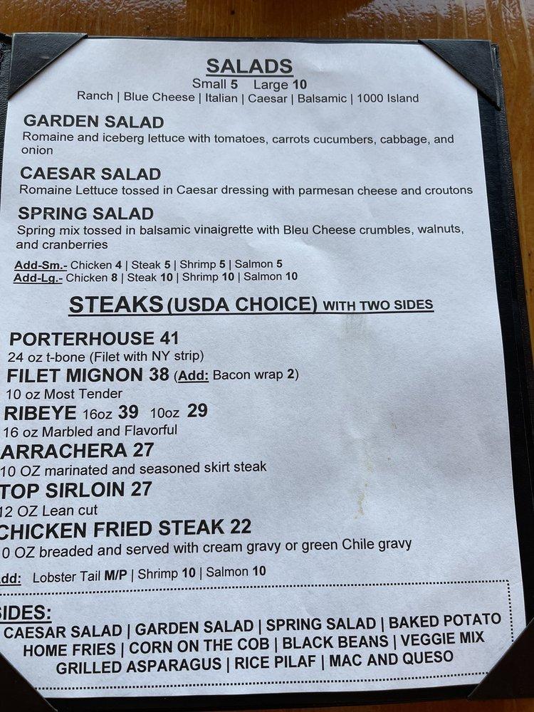 Menu at Borderland Steakhouse, El Paso