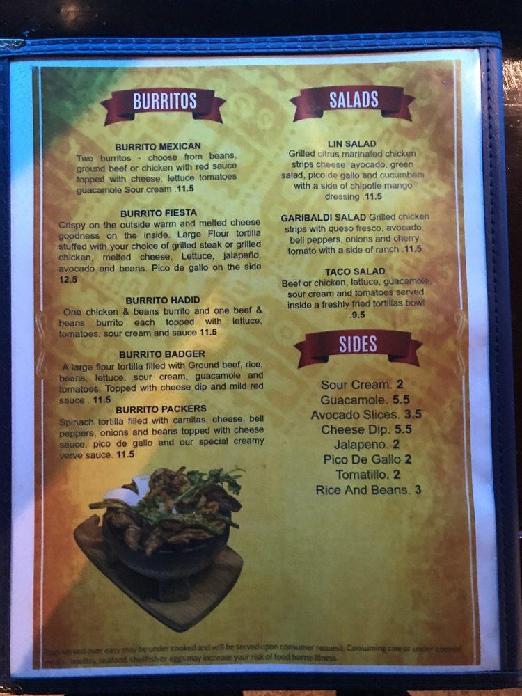Menu at Garibaldi Mexican Restaurant, Madison