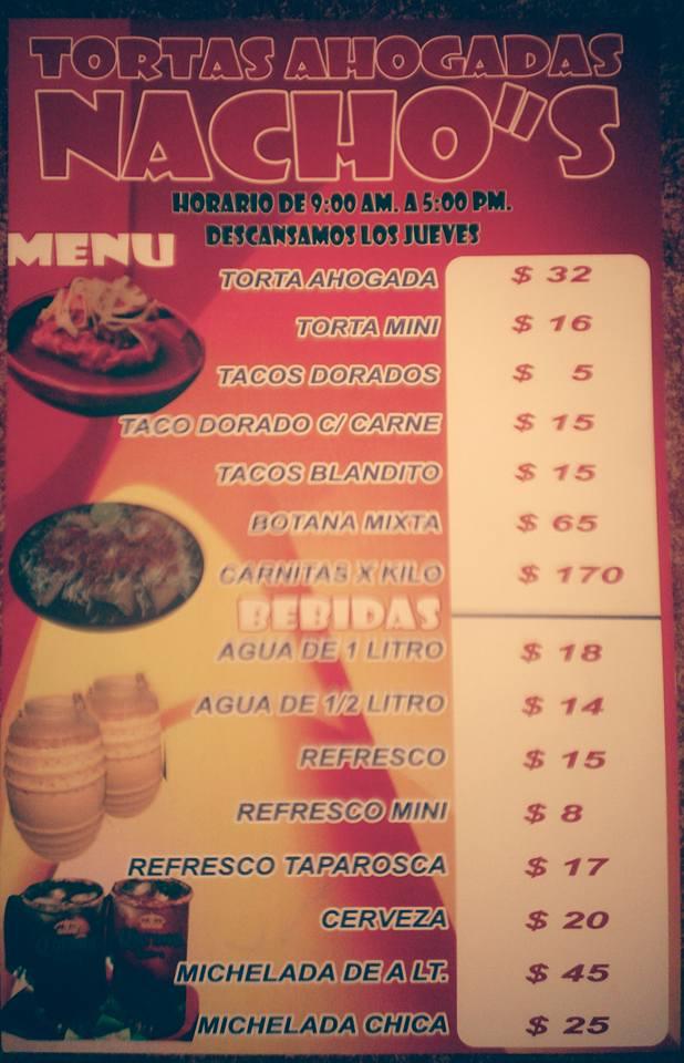 Menu at Tortas Nacho's restaurant, Tonalá, Calle Malecón #45 Col Lomas ...