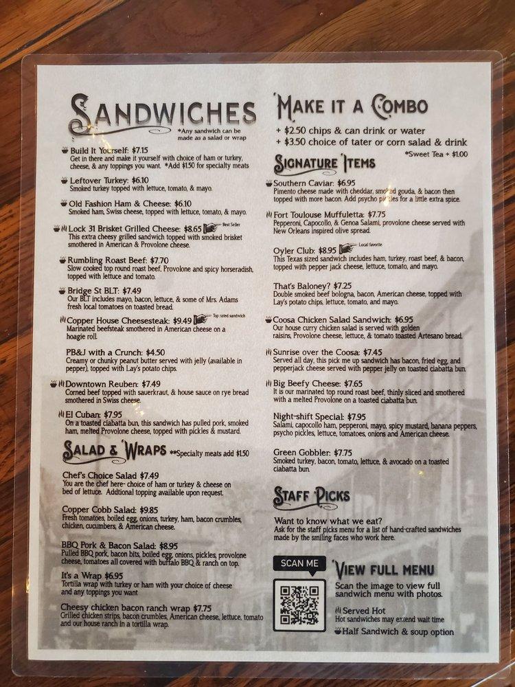 Menu at Copper House Deli restaurant, Wetumpka