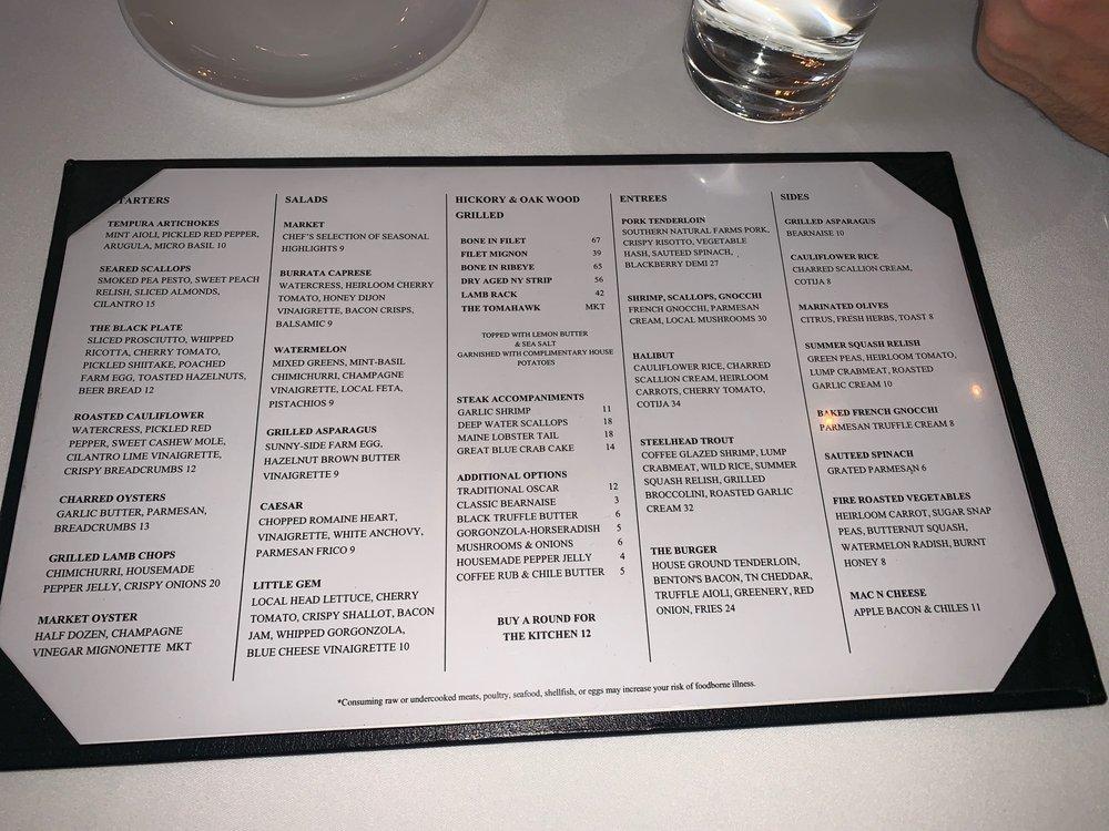 Menu at Cork & Cow steakhouse, Franklin