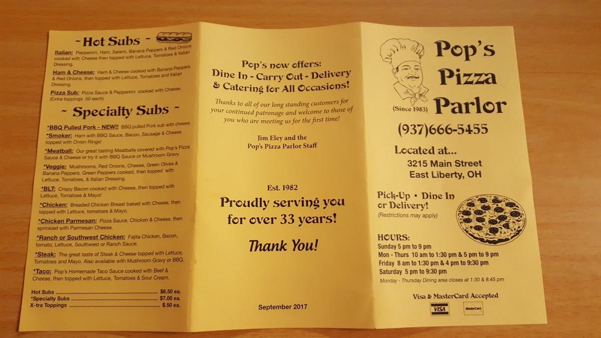 Menu at Pop's Pizza Parlor pizzeria, East Liberty