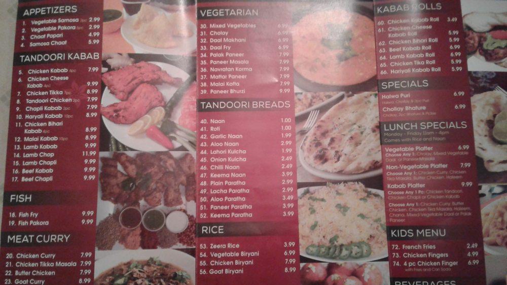 Menu at Tandoori Kabab restaurant, Voorhees Township