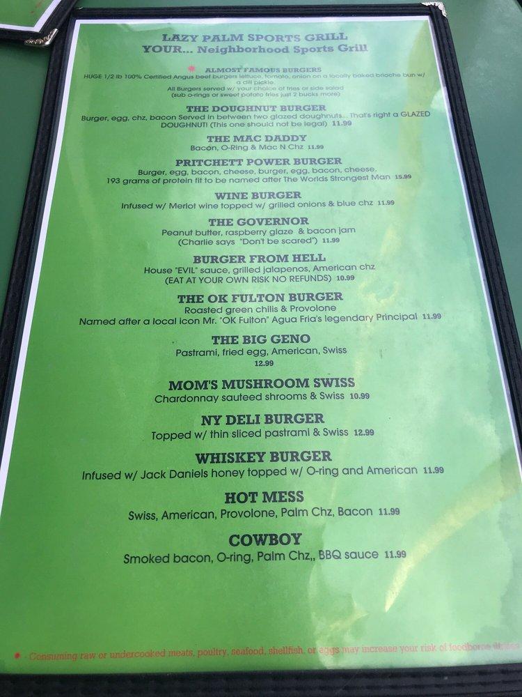 Menu at Lazy Palm Sports Grill pub & bar, Litchfield Park