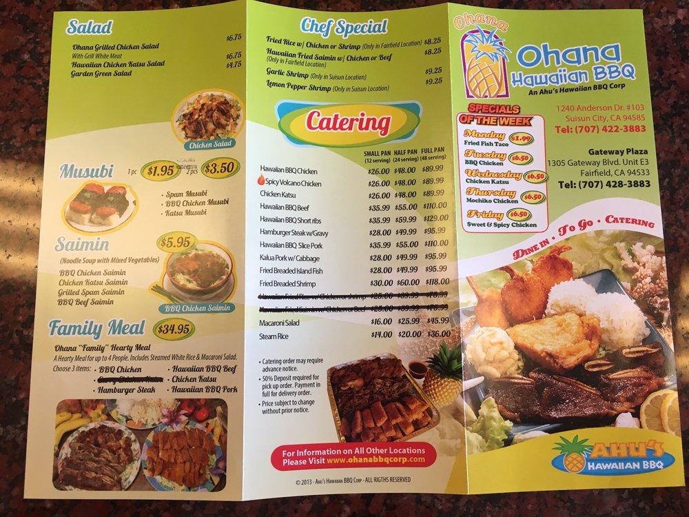 Menu at Ohana Hawaiian BBQ, Suisun City