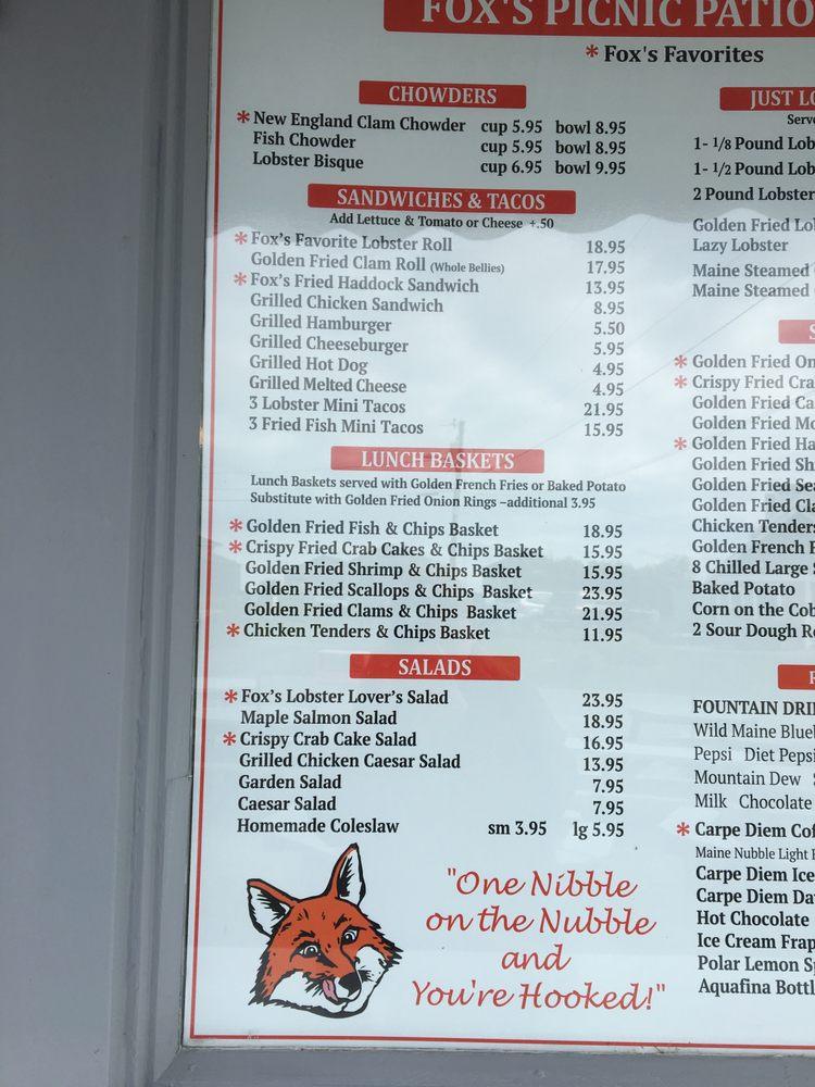 Menu at Fox's Lobster House pub & bar, York