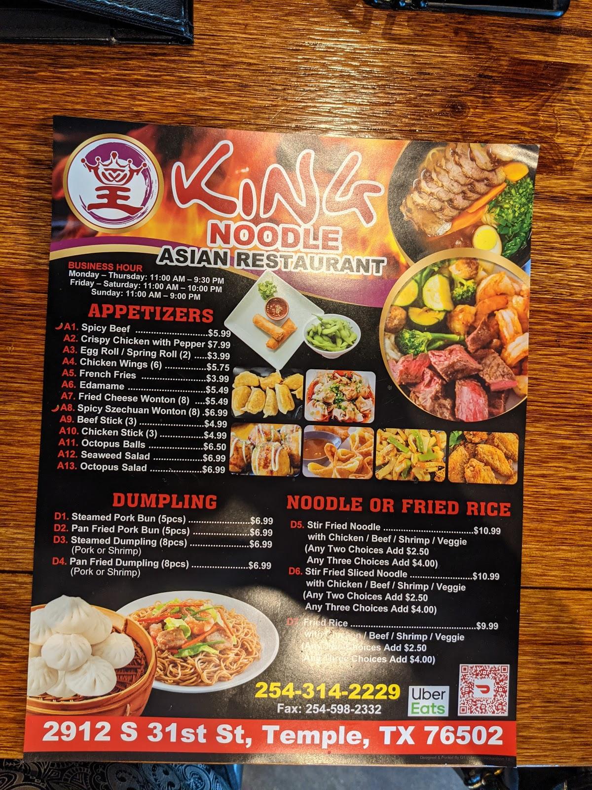 Menu at King Noodle Asian Restaurant, Temple