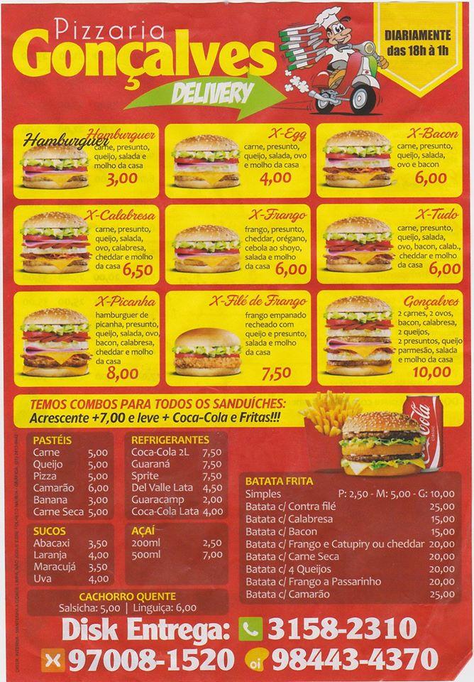 Pizzaria gonçalves Rio de Janeiro RJ cardápio