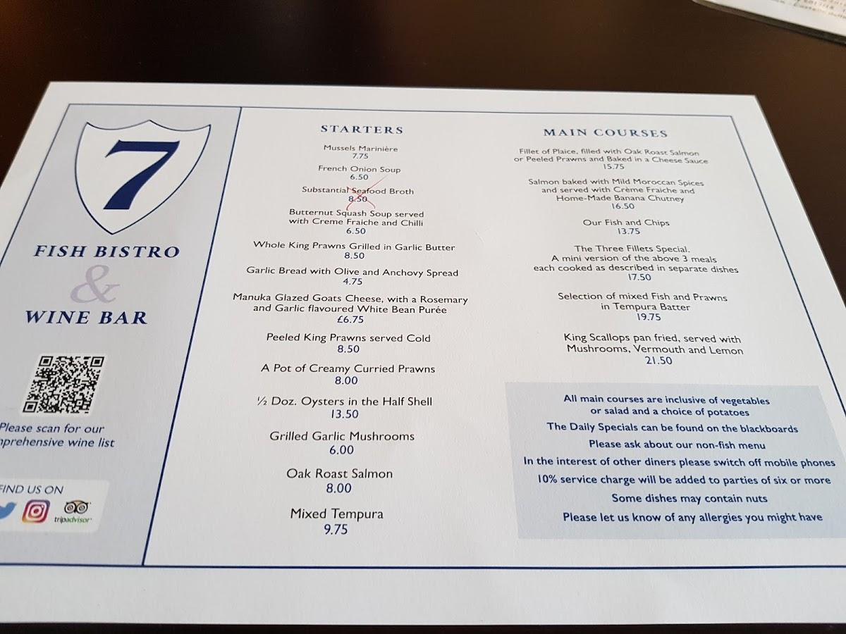 Menu at No 7 Fish Bistro & Wine Bar, Torquay