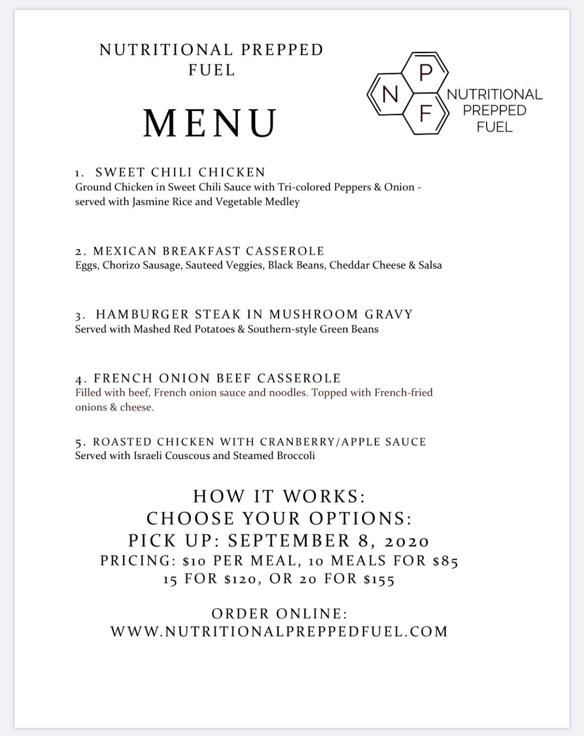 Menu at Nutritional Prepped Fuel restaurant, Seneca