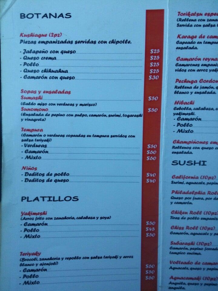 Menu at El Sushi de Papá restaurant, Hermosillo