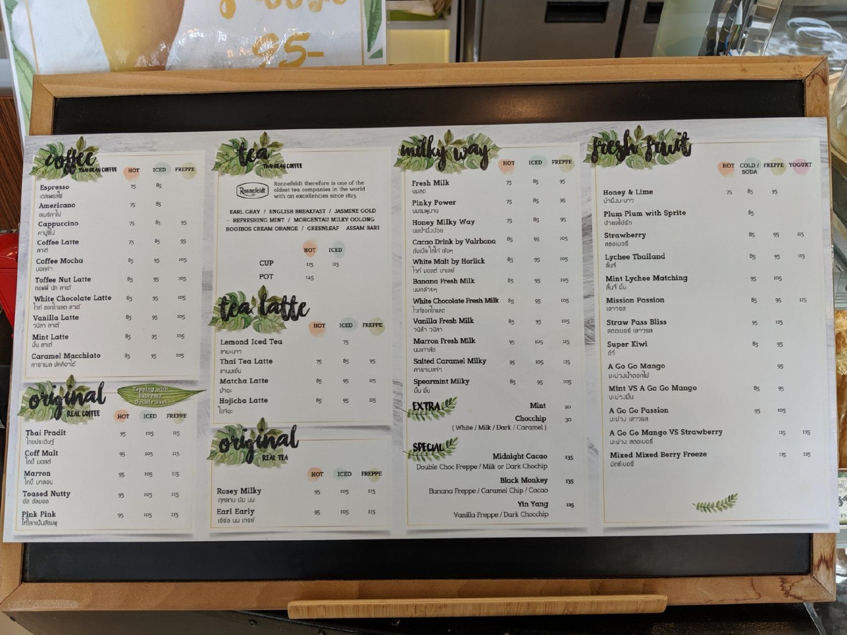 Menu at Real Cafe, Bangkok