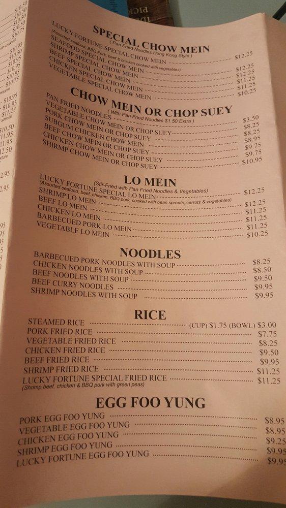 Menu at Lucky Fortune restaurant, Newberg
