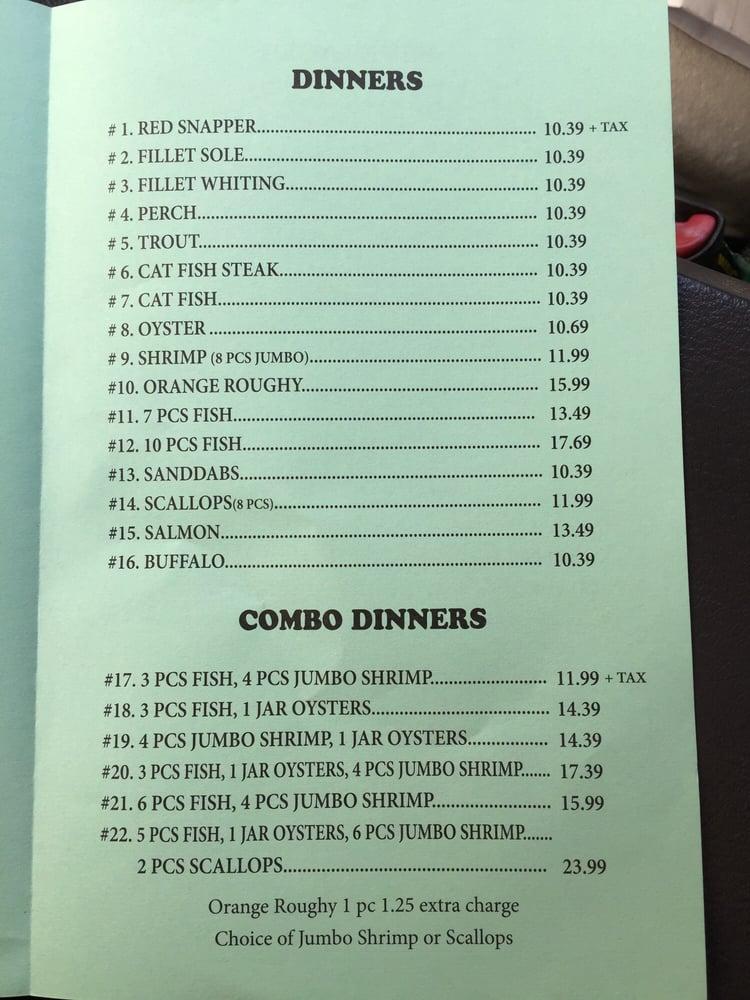 Menu at Penguin Fish & Chips restaurant, Los Angeles