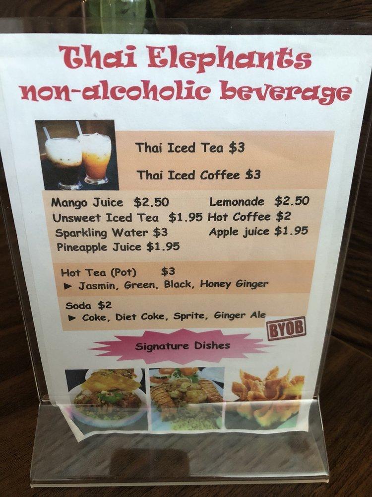 Menu at Thai Elephants restaurant, Watkins Glen