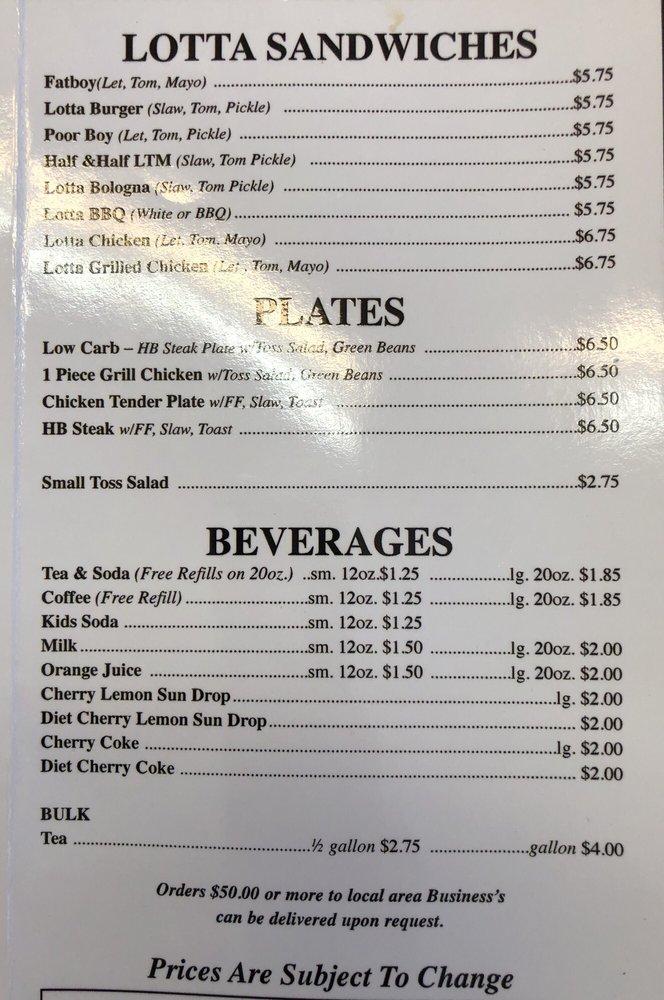 Menu at Pat's Drive In restaurant, Cherryville