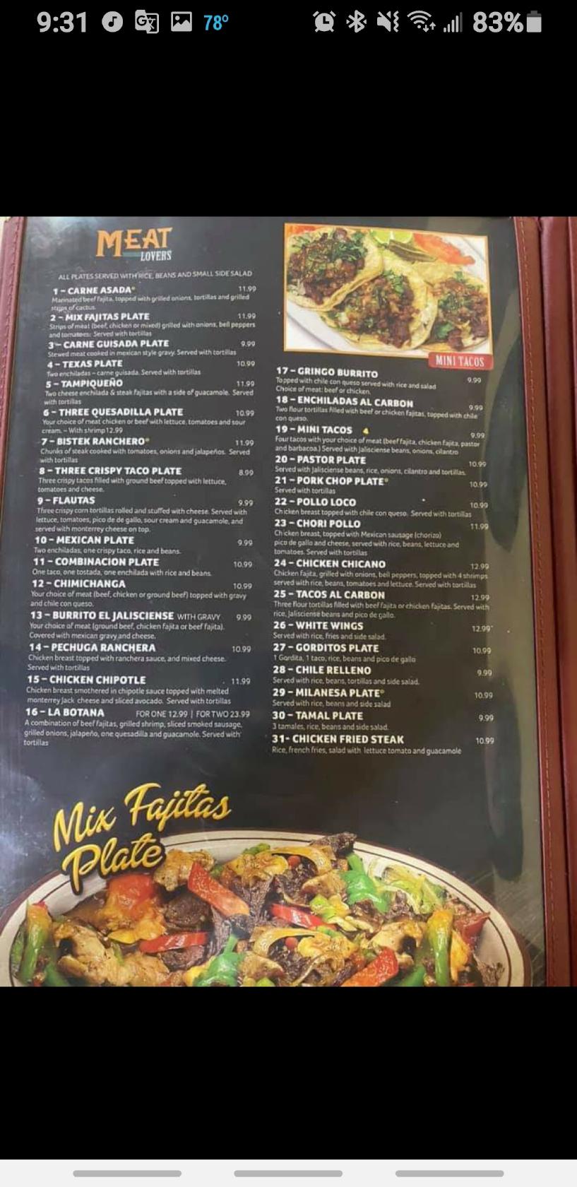 Menu at TAQUERIA JALISIENSE restaurant, Lott