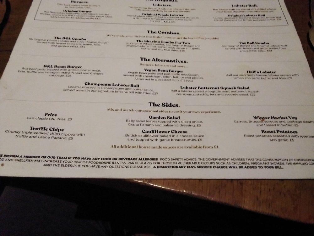 Menu at Burger & Lobster Leicester Square restaurant, London, 10 Wardour St