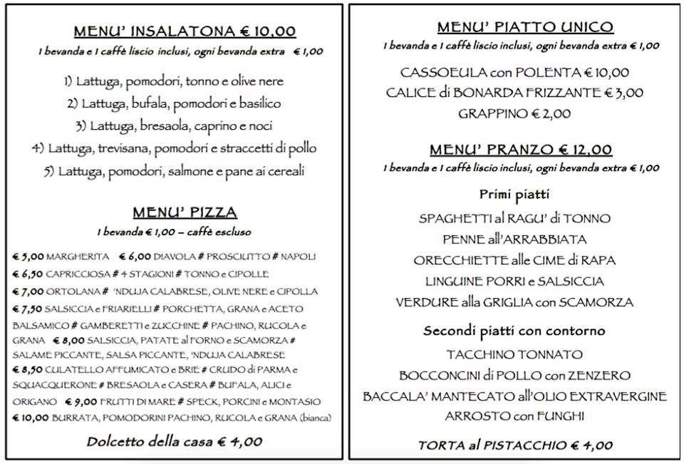 Menu di Trattoria Pizzeria Il Timone 