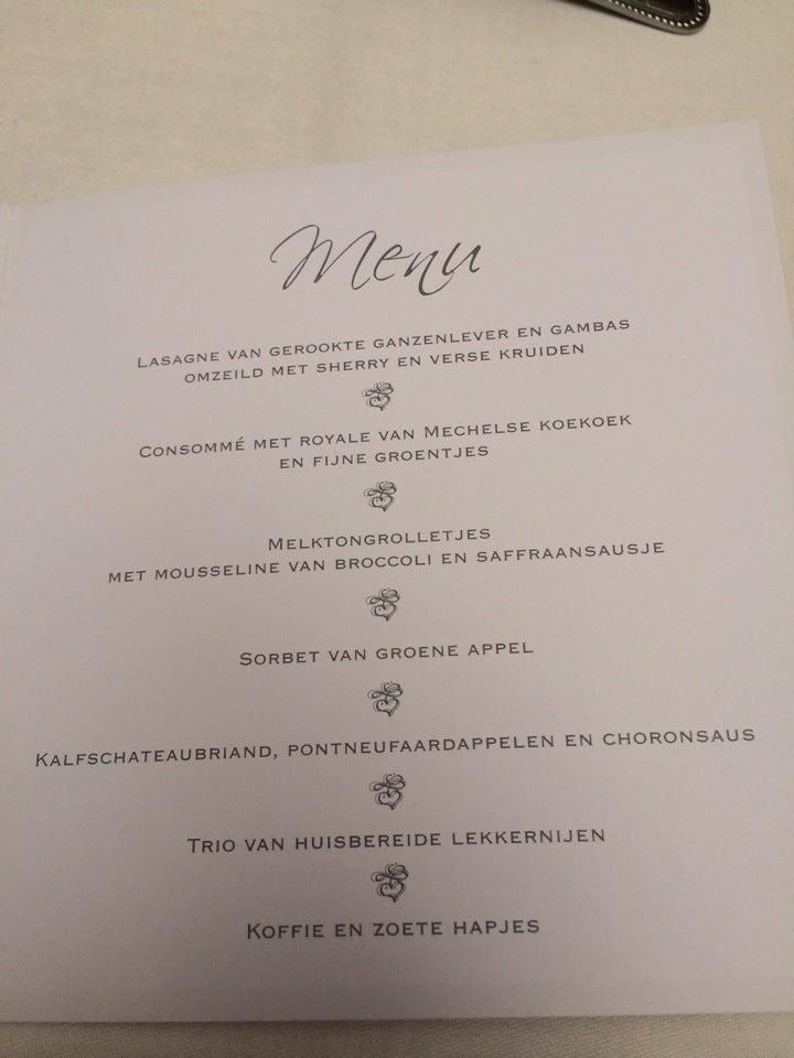 Menu At Kasteel Van Saffelaere Aurum Lochristi