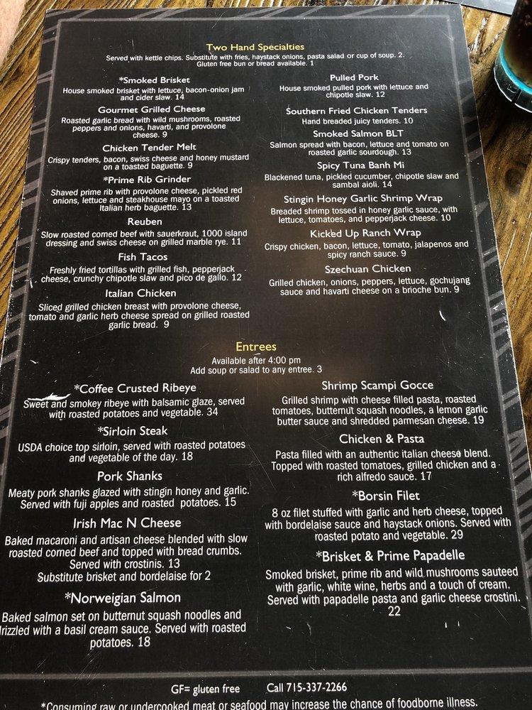 Carta del pub y bar Kickback Grill, Eagle River