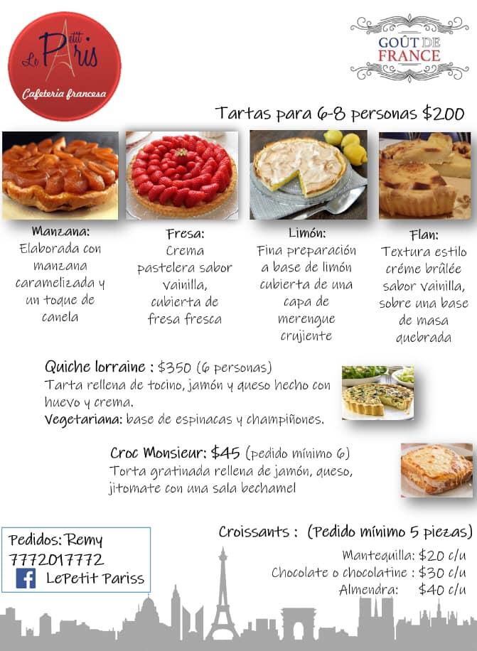 Menu at Le Petit Paris Cafetería Francesa, Cuernavaca