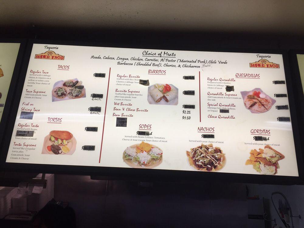 Menu at Taqueria Super Taco restaurant, Woodlake