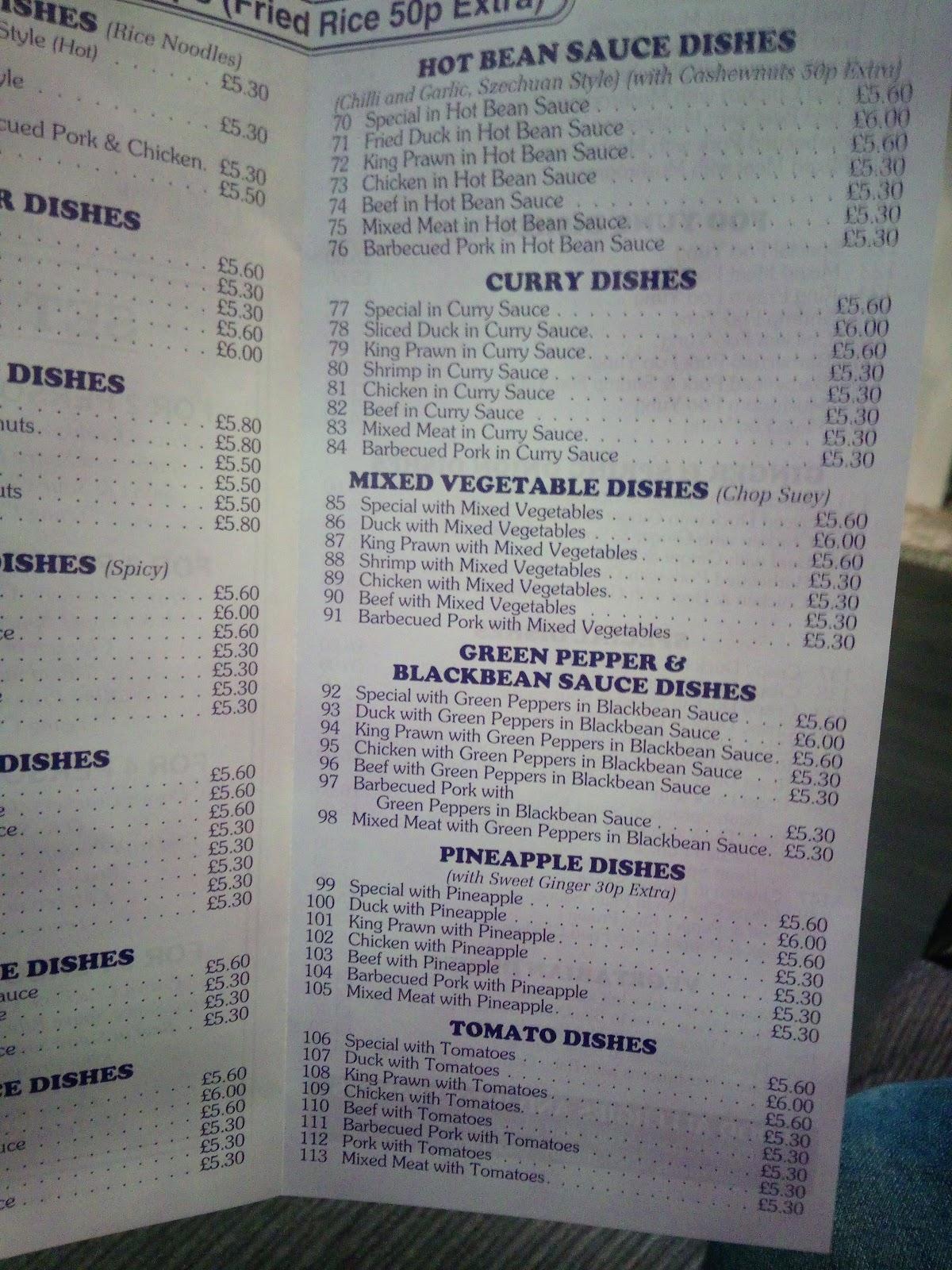Menu at Wing Sing restaurant, Manchester, 92 Moorside St