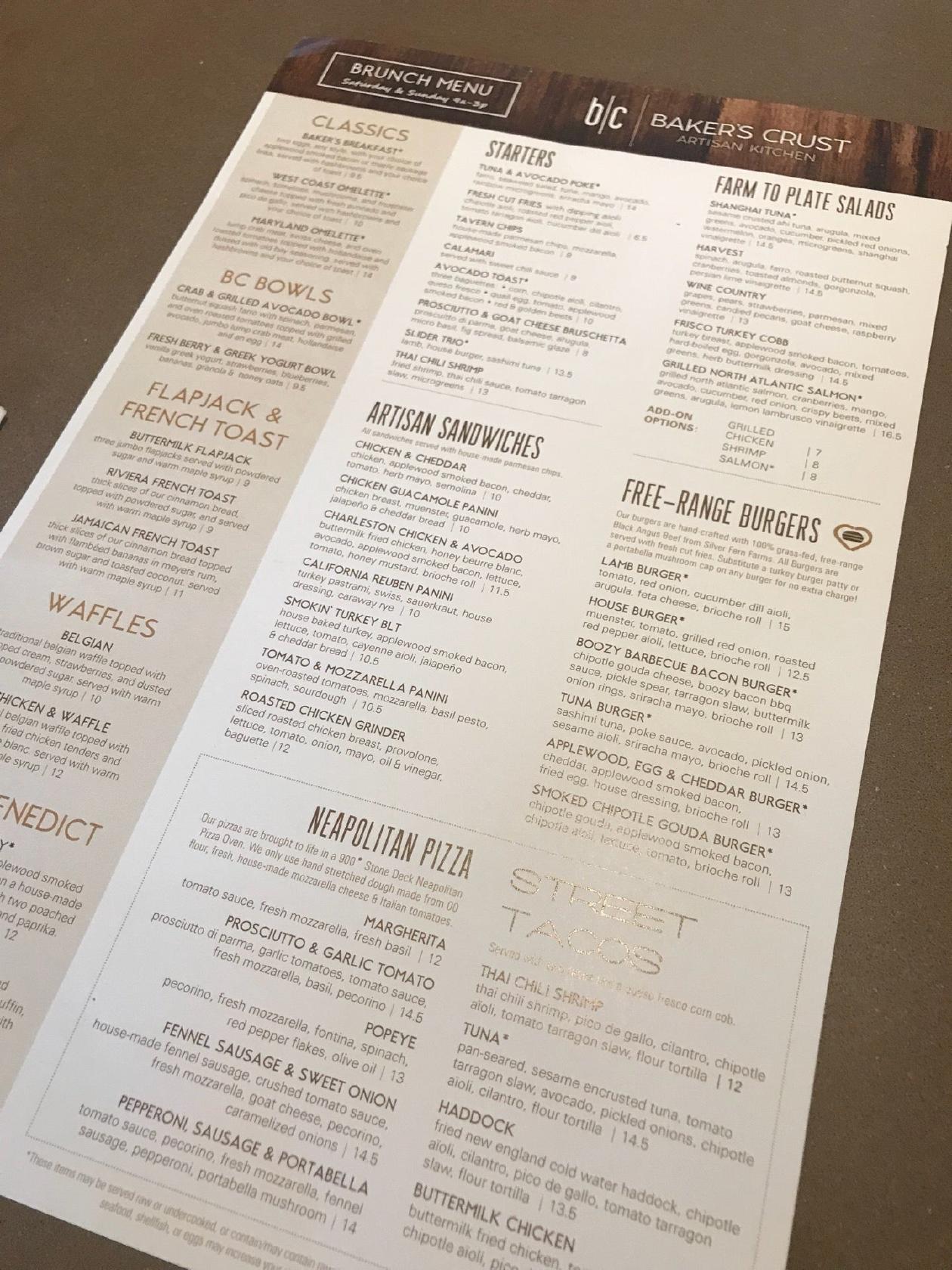 Menu at Baker's Crust Artisan Kitchen pub & bar, Ashburn