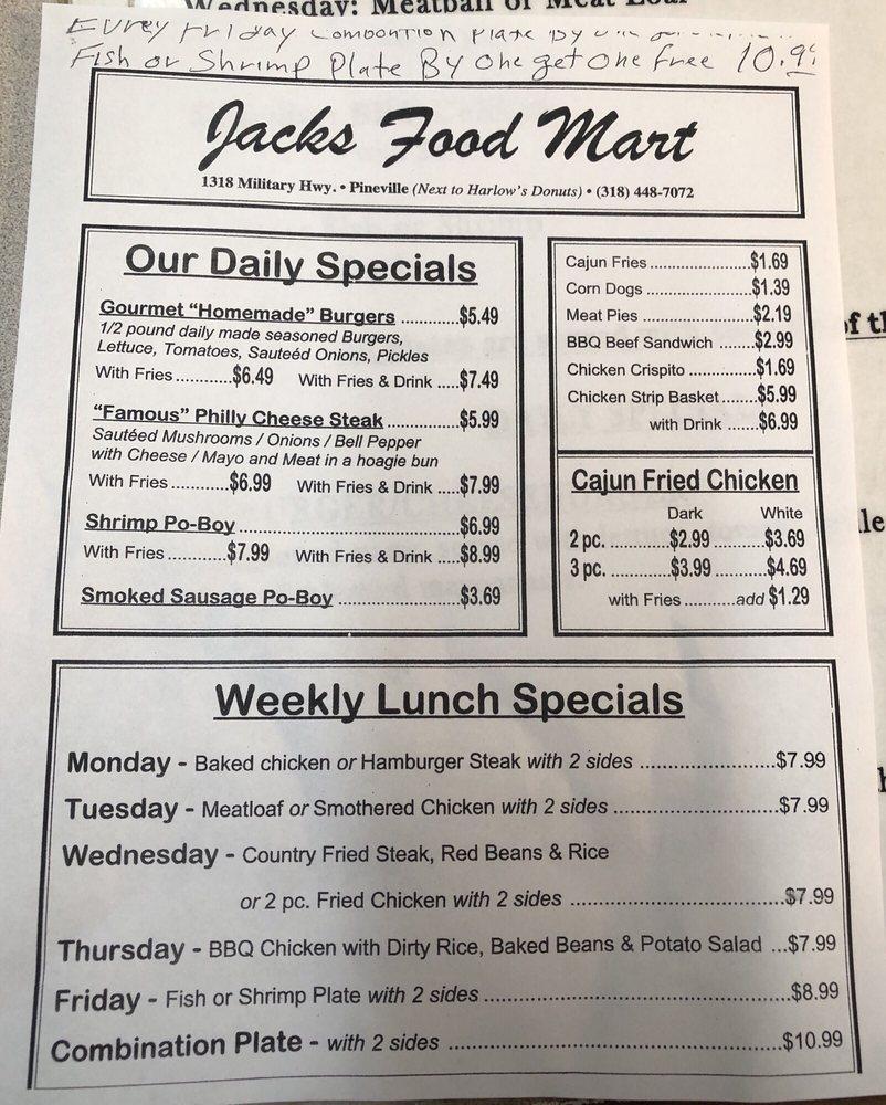 Menu at Jacks Food Mart, Pineville