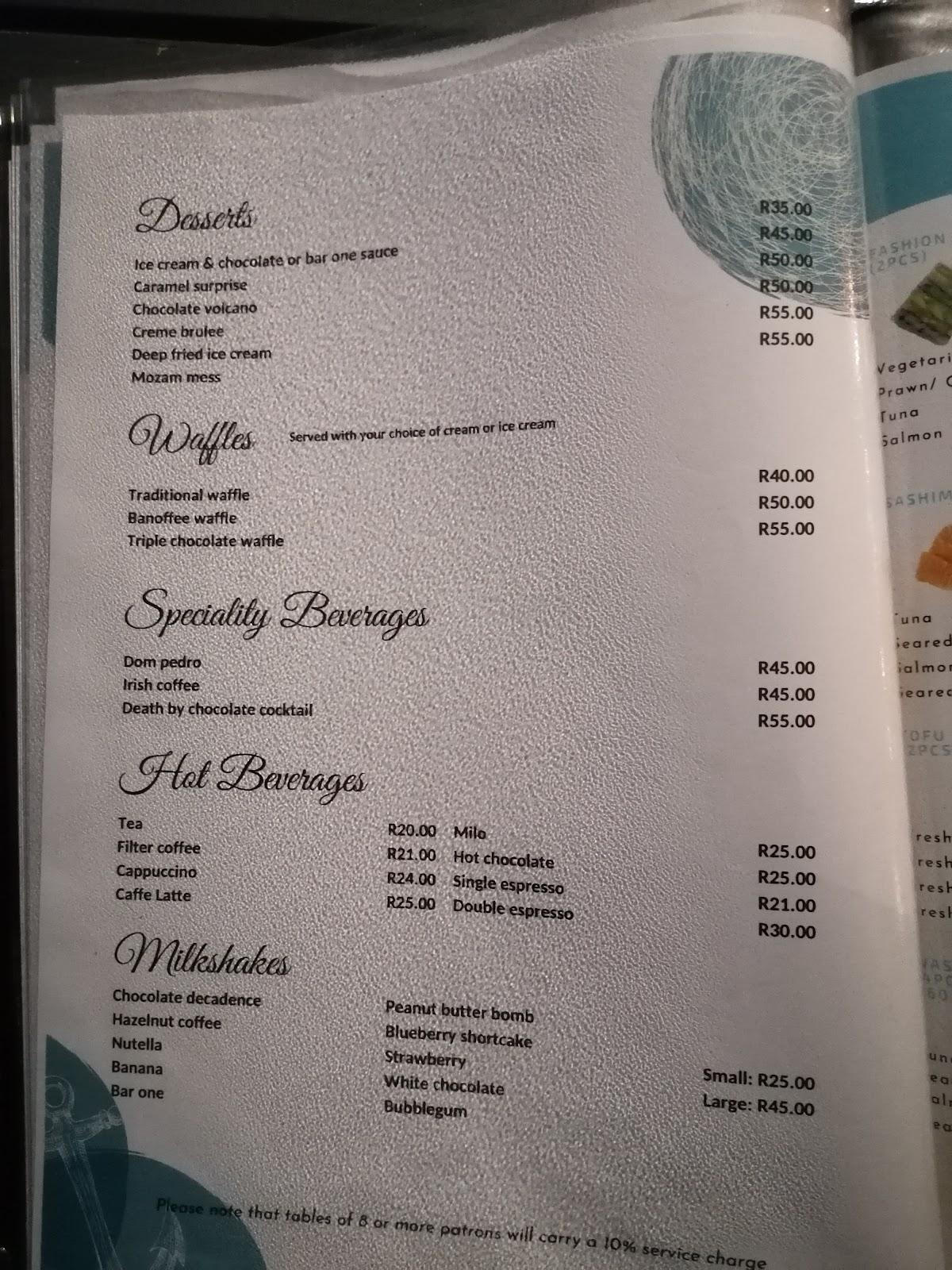 Menu at Bell & Anchor Restaurant, Scottburgh