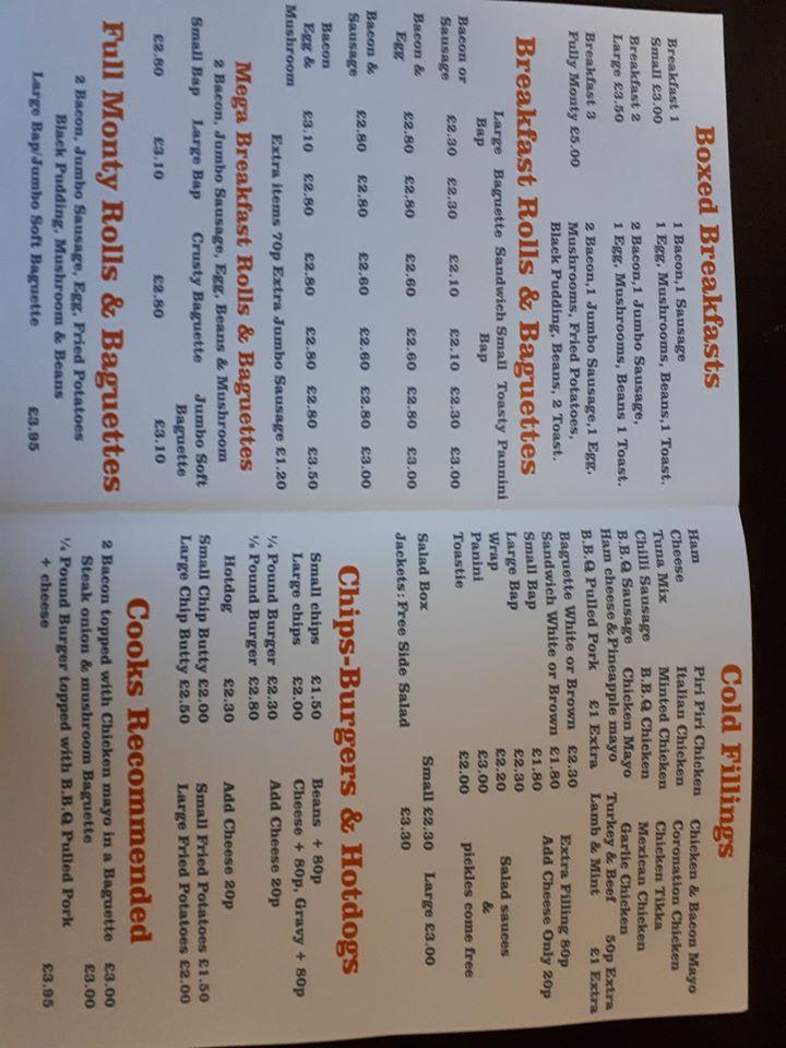 Menu at Saunders Sandwiches restaurant, Swansea, Heol Gwyrosydd