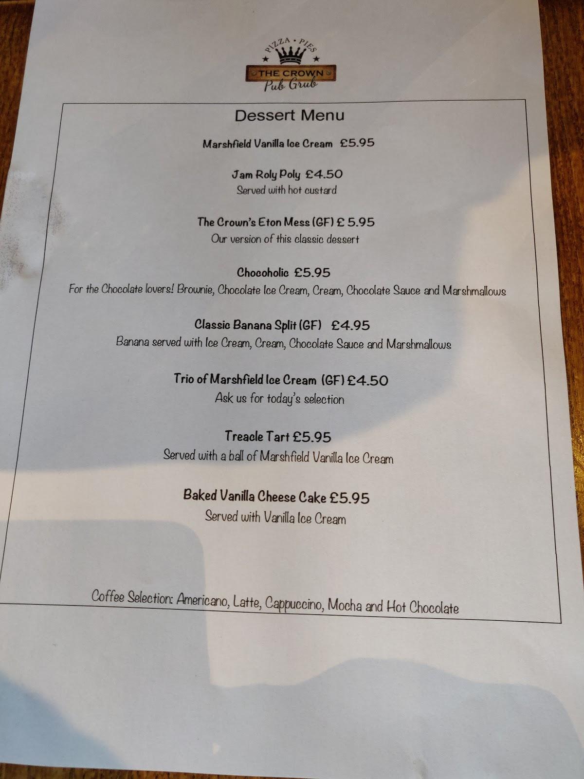 Menu at The Crown In Saltford pub & bar, Bristol, 500 Bath Rd