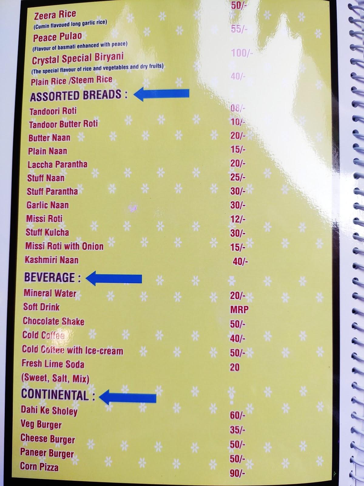 Menu at Crystal City cafe (The Real Taste Restaurant), Chandausi