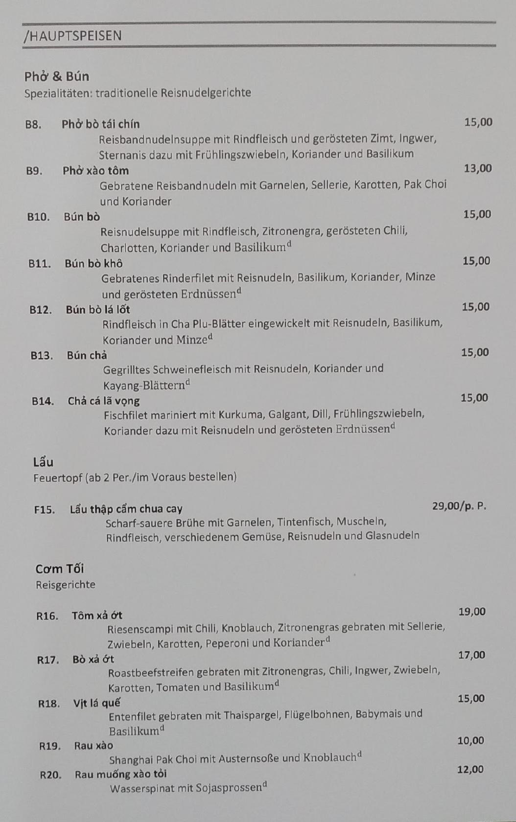 Speisekarte von HQ Rosenheim Vietnam Cuisine restaurant, Rosenheim