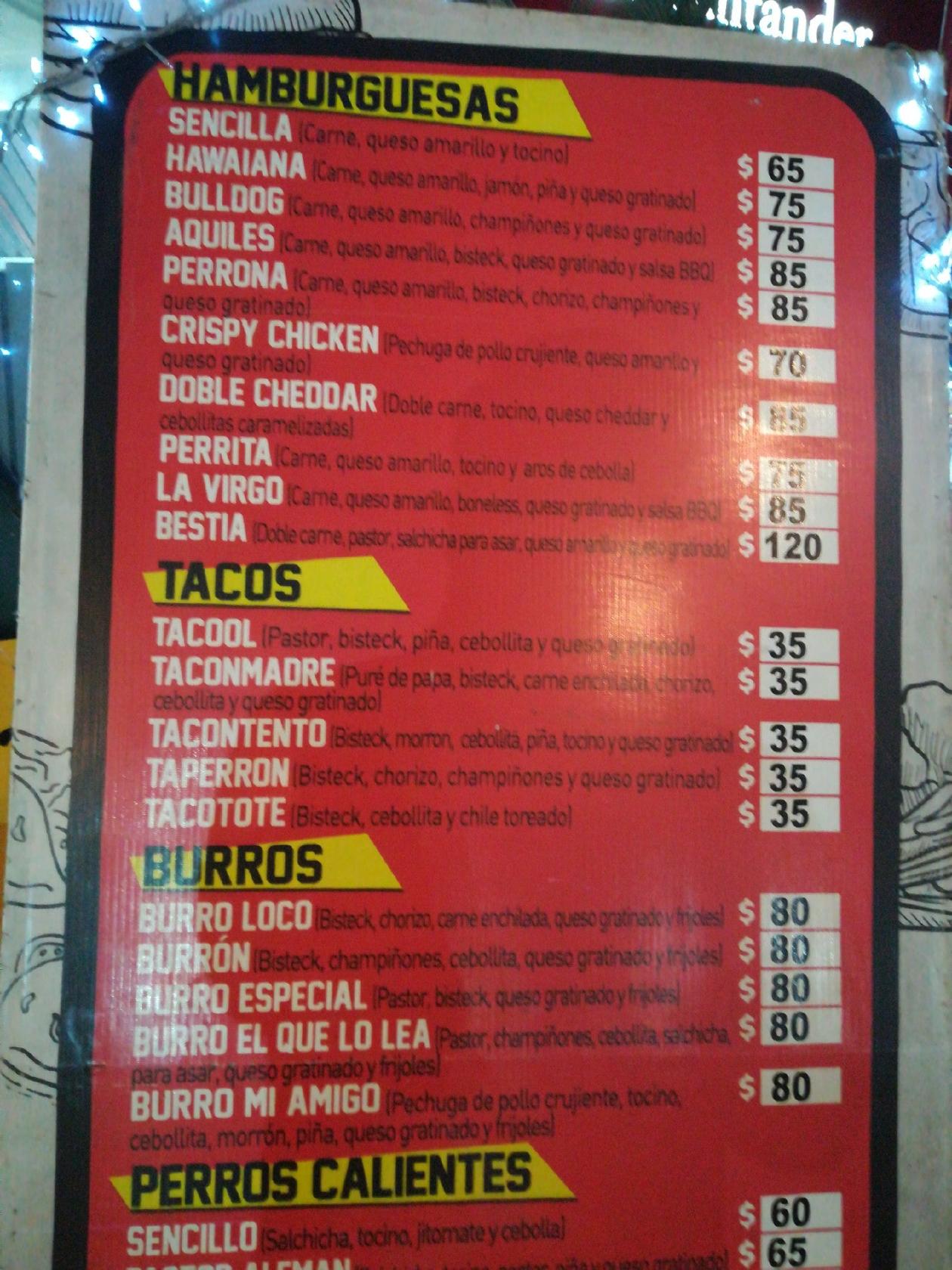 Menu At Aquiles Bulldog Restaurant, Acapulco, Fracc Magallanes