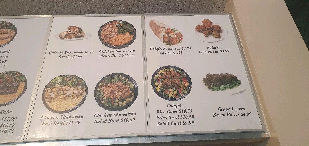 Menu at Jordan's Shawarma restaurant, Richmond Hill