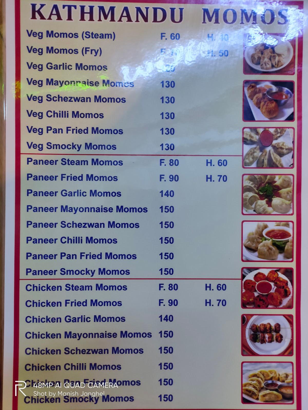 Menu at Kathmandu Momos Adda, Raipur, Ishwari Plaza