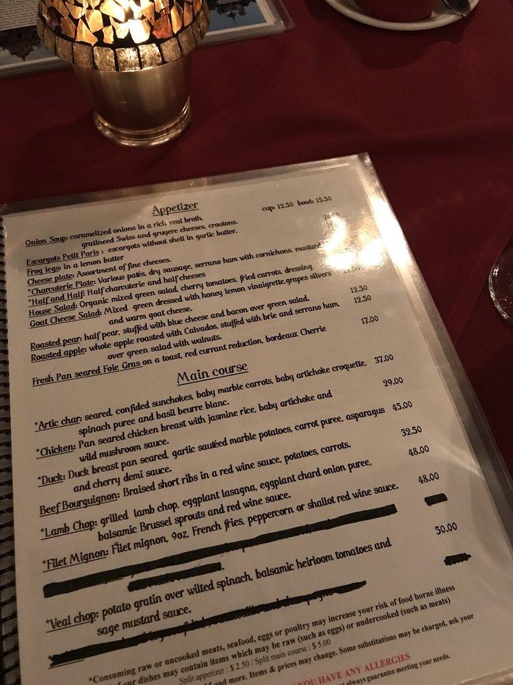 Menu at Le Petit Paris restaurant, Breckenridge