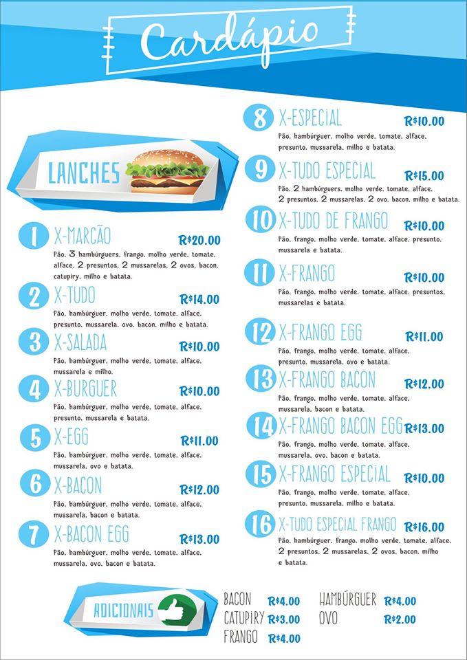 Marquinho Lanches cardápio