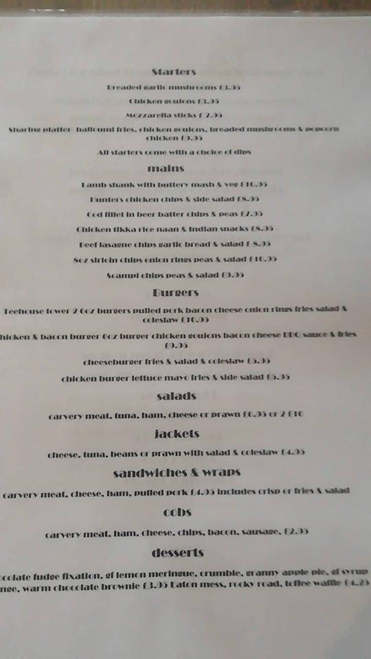 Menu at The Tee House restaurant, Nottingham