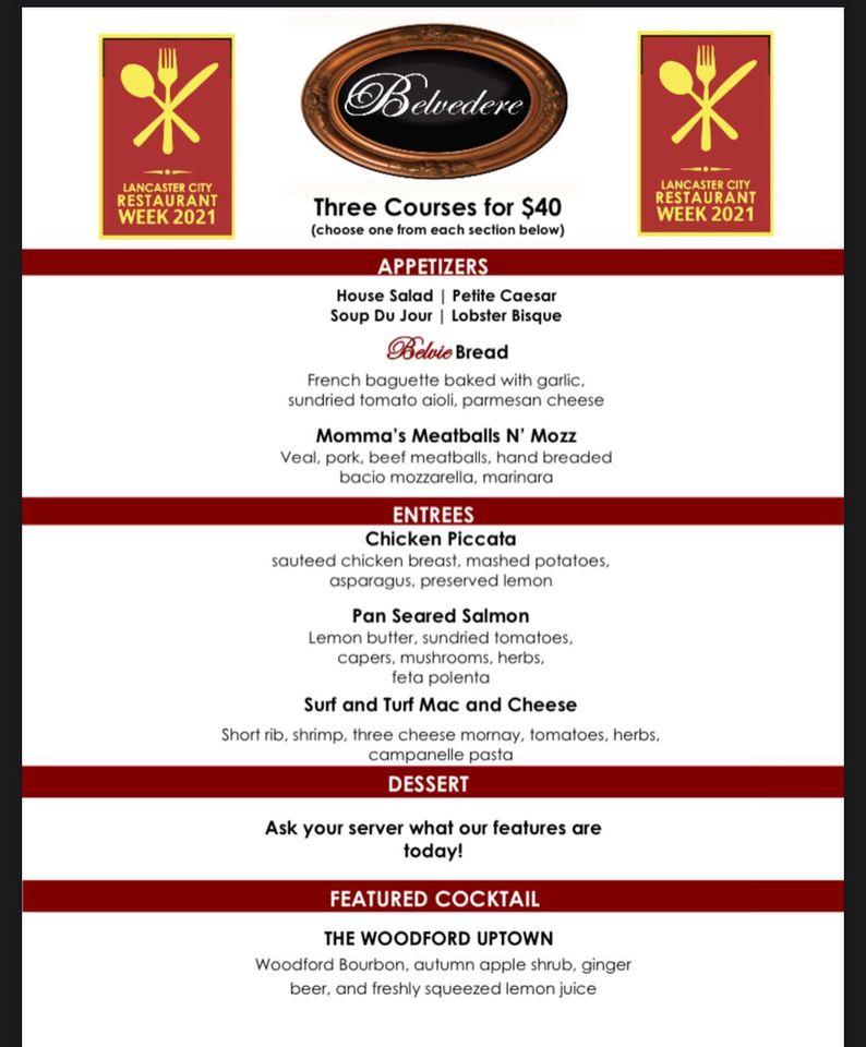 Menu at The Belvedere Inn restaurant, Lancaster