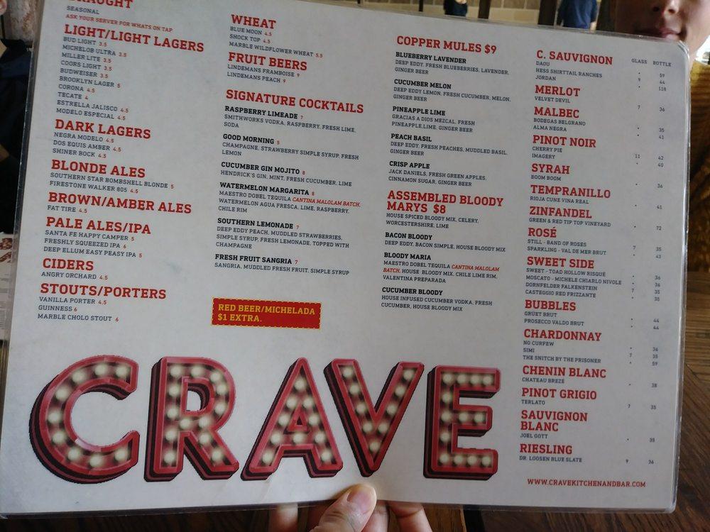 crave kitchen and bar menu regina