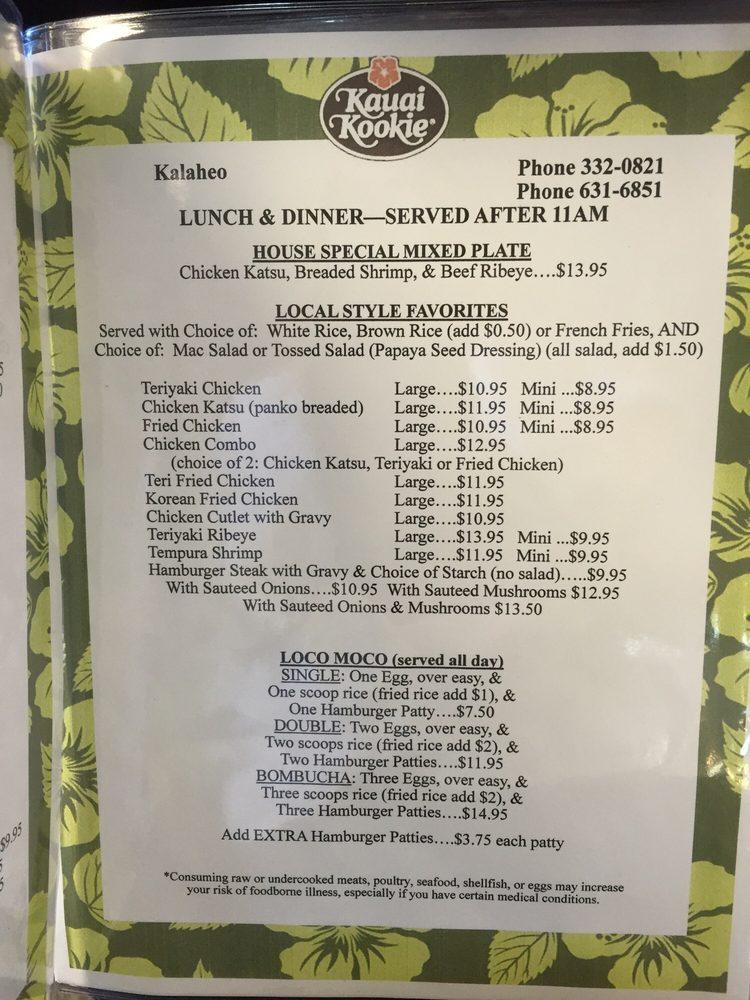 Menu At Kauai Kookie Bakery And Kitchen Kalaheo