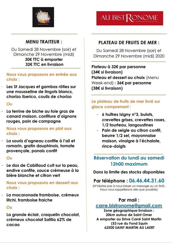 Menu au le carre saint martin restaurant, Saint-Martin-au-Laërt