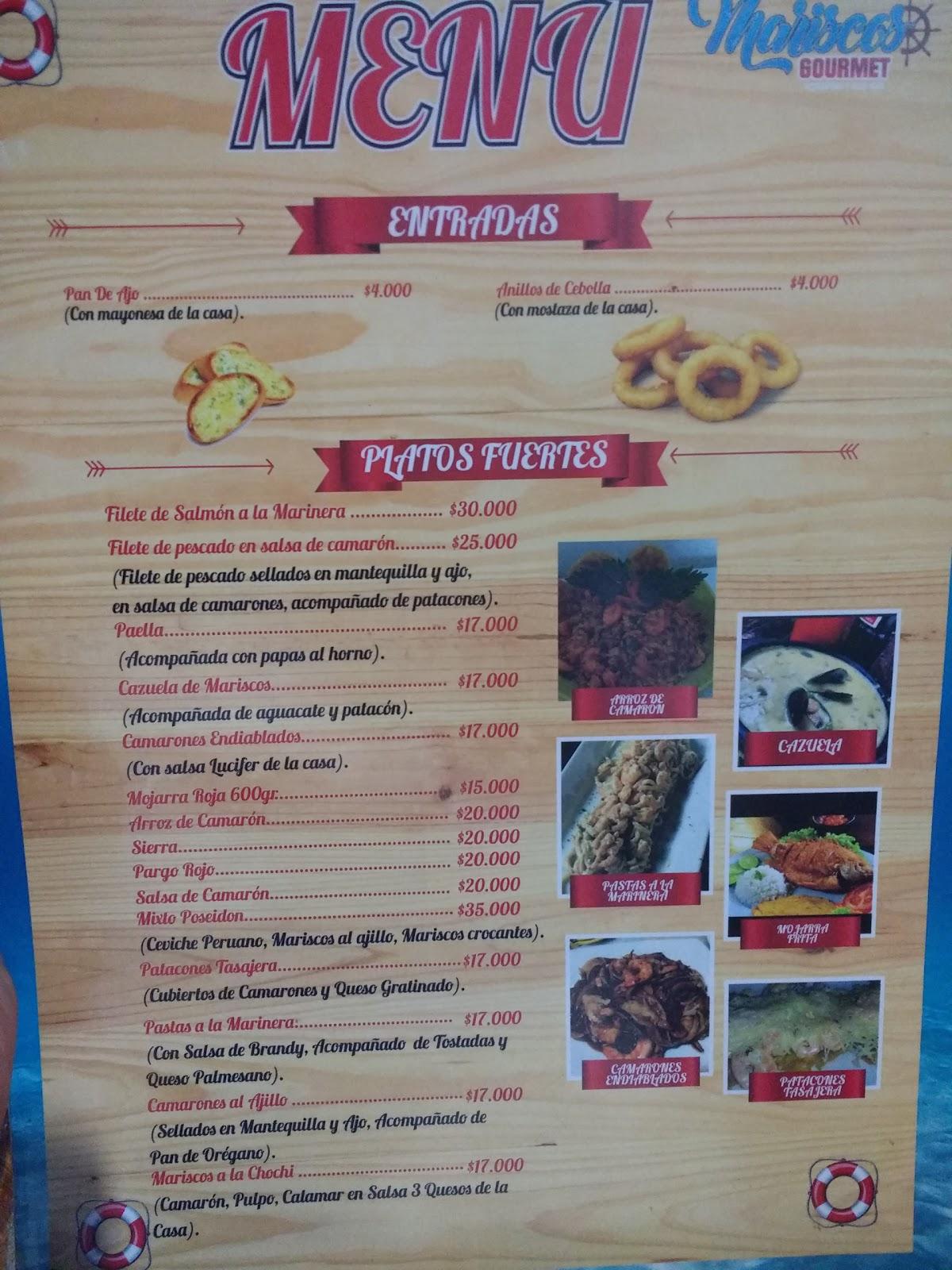 Menu at Mariscos Gourmet restaurant, Valledupar, Cra. 15 #12-27