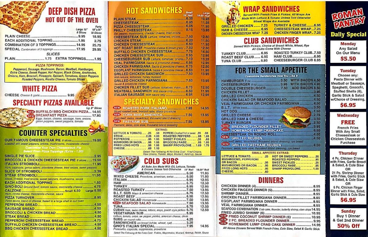 Menu at Roman Pantry pizzeria, Penns Grove