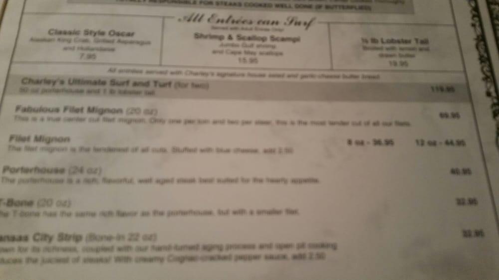 Menu at Charley's Steak House steakhouse, Kissimmee, Parkway Blvd