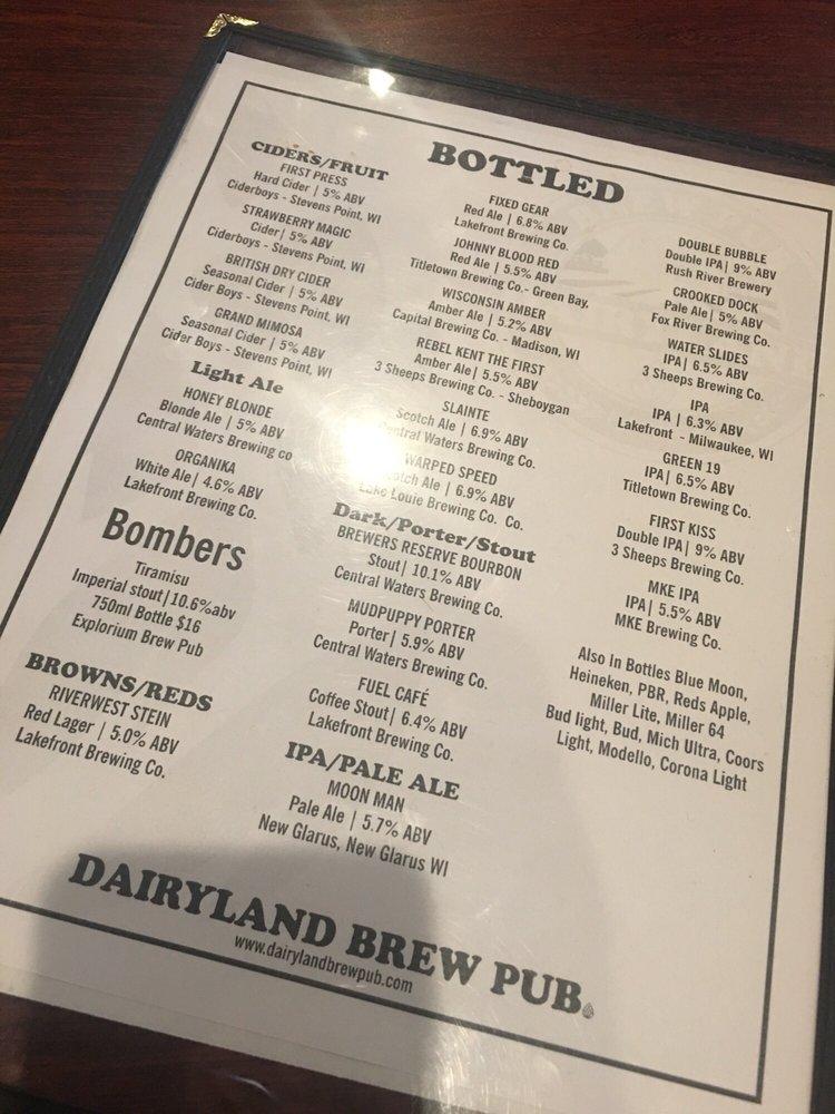 Menu at Dairyland Brew Pub, Appleton