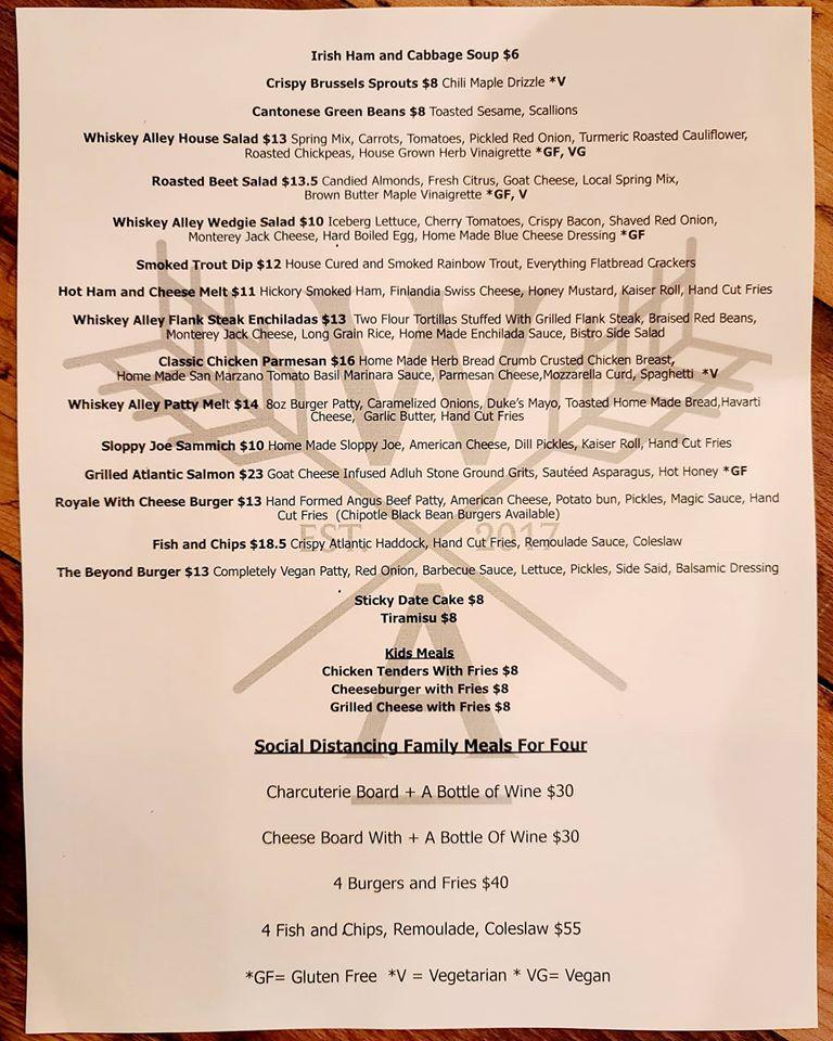 Menu at Whiskey Alley restaurant, Aiken